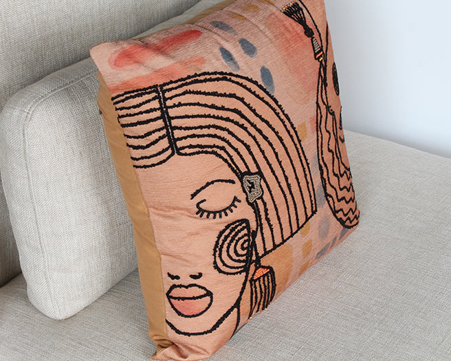 Terracotta And Multi Abstract Face Pillow