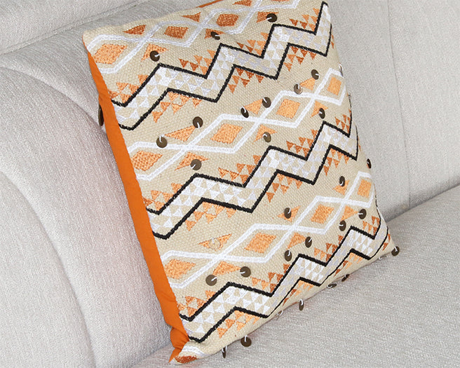 Orange And Ivory Zig Zag Pillow