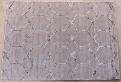 8' x 11' Taupe and Steel Gray Hand-tufted WoolSilk Grid Rug