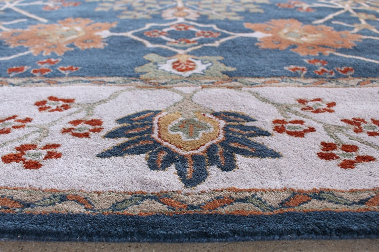 9' x 12' Traditional Indian Indigo and Dark Ivory Hand-tufted Wool Rug
