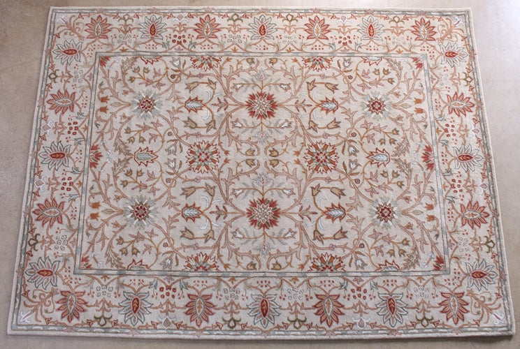 9' x 12' Traditional Indian Oyster Gray and Tan Hand-tufted Wool Rug