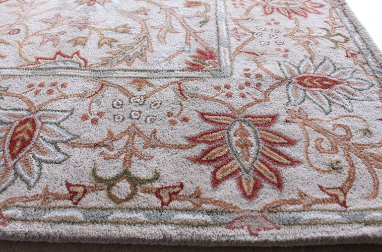 9' x 12' Traditional Indian Oyster Gray and Tan Hand-tufted Wool Rug