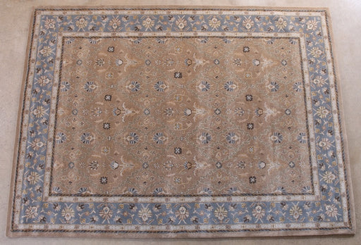 9' x 12' Traditional Indian Tan and Blue Hand-tufted Wool Rug
