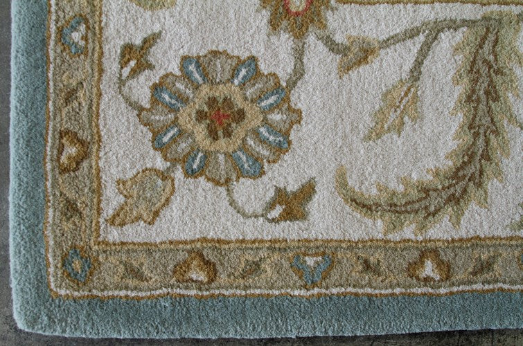 10' x 14' Traditional Indian Blue and Antique White Hand-tufted Wool Rug