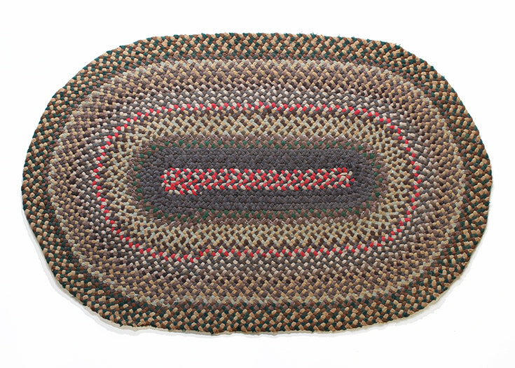 RUG25ATL - 3' x 5' Gray, Red and Green Braided Oval Rug