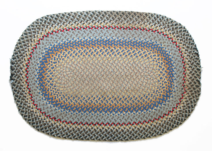 RUG27ATL - 3' x 5' Cream, Blue and Orange Braided Oval Rug