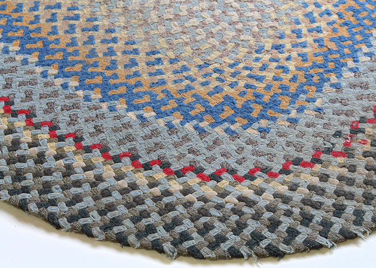 RUG27ATL - 3' x 5' Cream, Blue and Orange Braided Oval Rug