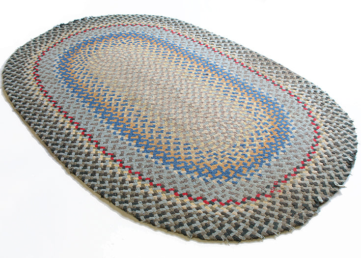 RUG27ATL - 3' x 5' Cream, Blue and Orange Braided Oval Rug