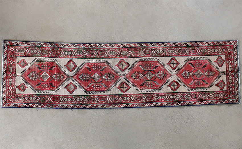 2'9" x 10'6" Red and Cream Azerbaijani Persian Runner Circa 1965