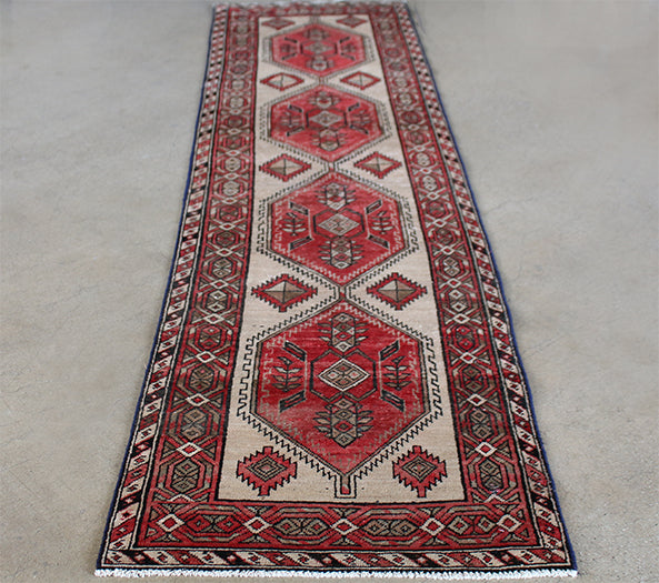 2'9" x 10'6" Red and Cream Azerbaijani Persian Runner Circa 1965