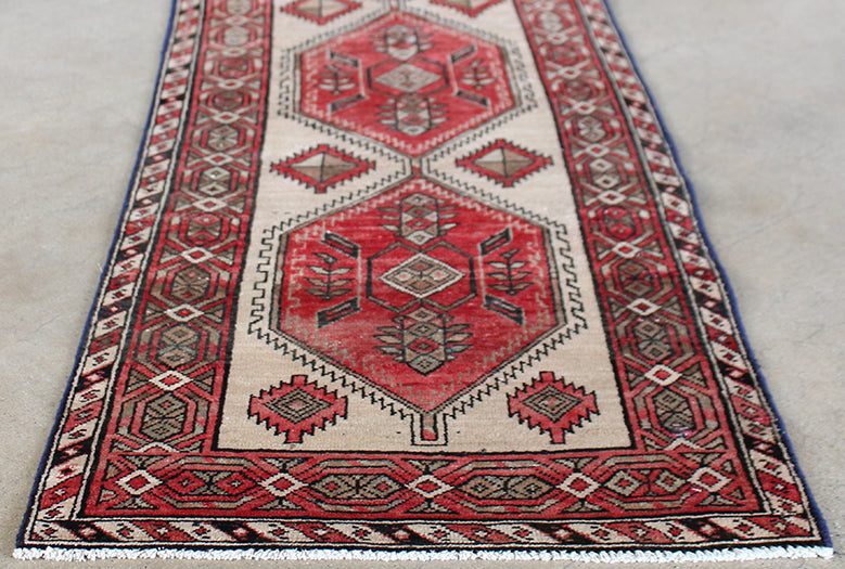2'9" x 10'6" Red and Cream Azerbaijani Persian Runner Circa 1965