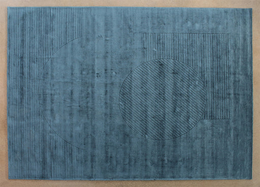 RUG395ATL - 9' X 12' Blue Hand Knotted Geometric Carved Rug