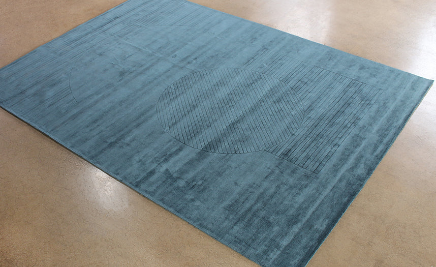 RUG395ATL - 9' X 12' Blue Hand Knotted Geometric Carved Rug