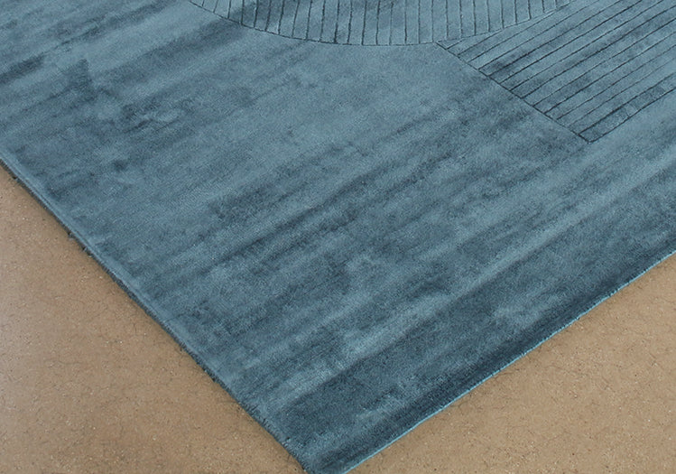 RUG395ATL - 9' X 12' Blue Hand Knotted Geometric Carved Rug