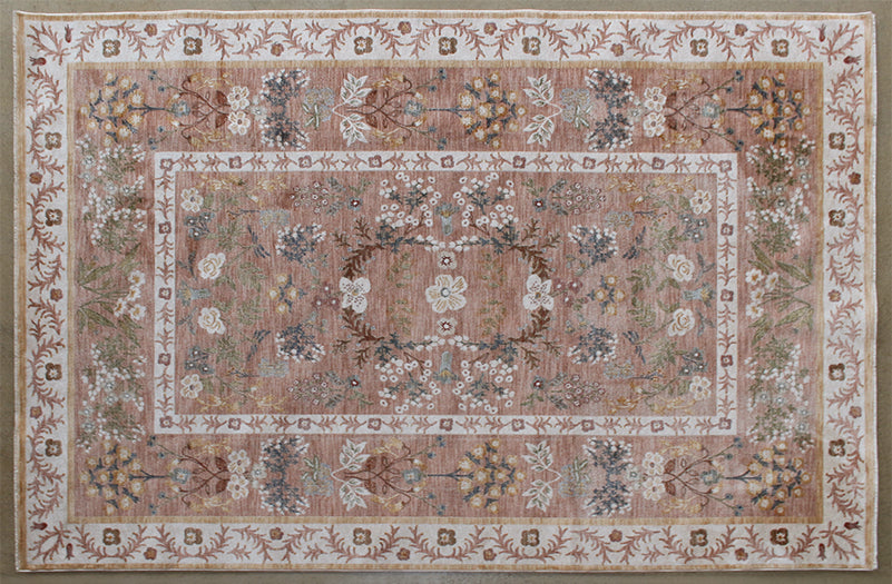 6'7" X 9'4" Camel And Coral Botanical Rug