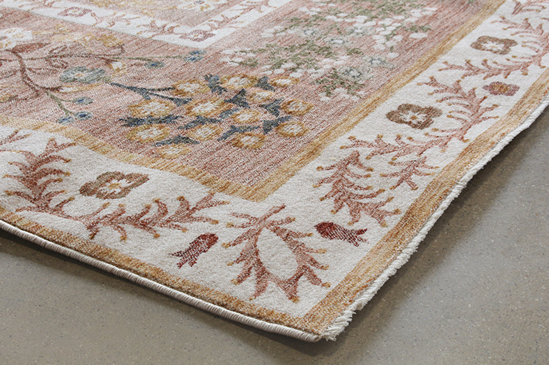 6'7" X 9'4" Camel And Coral Botanical Rug