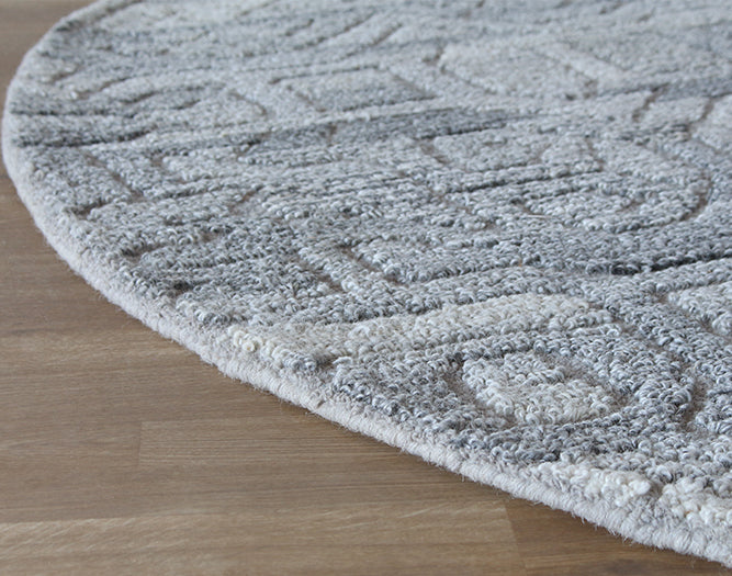 8' Round Grey Neutral Geometric Rug