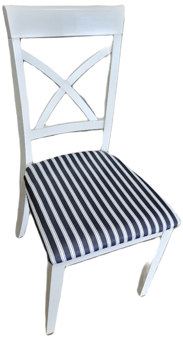 X Back Dining Chair in White with Striped Cushion
