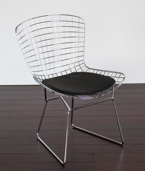 Bertoia Style Chrome Wire Side Chair (White or Black Cushion)