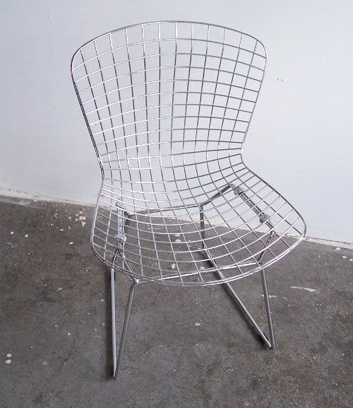 Bertoia Style Chrome Wire Side Chair (White or Black Cushion)