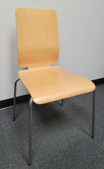 Curved Oak Side Chair W/Chrome Legs