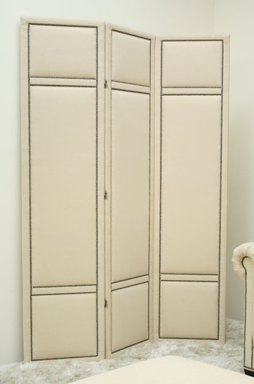SCR01ATL - Cream 3 Panel Screen with Small Pewter Nails 1