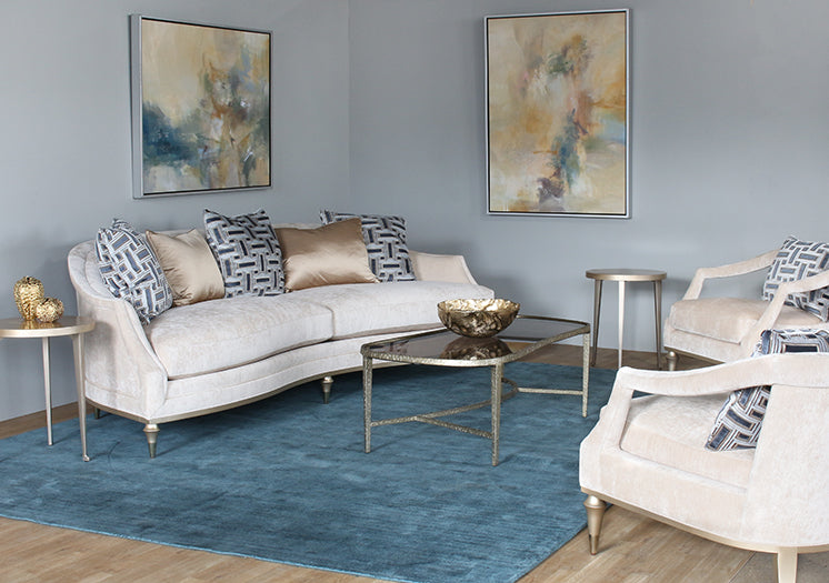 Gold Contoured Coffee Table With Tinted Glass Top