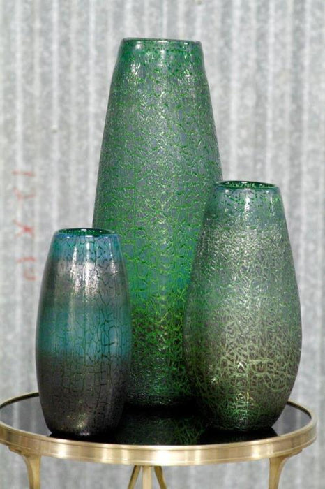 Set of 3 Earth Tone Crackle Vases