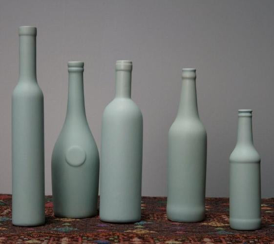 Set of 5 Assorted Mineral Green Ceramic Bottles