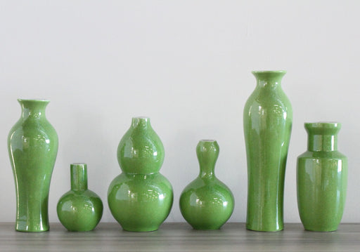 Set of 6 Emerald Green Vases