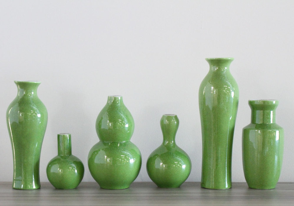 Set of 6 Emerald Green Vases