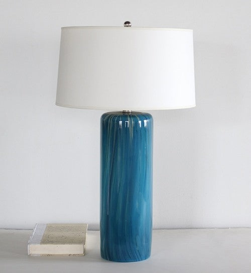TL15ATL - Aquamarine Wavy Stripe Glass Lamp