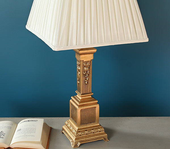 French Gold Ornate Column Table Lamp