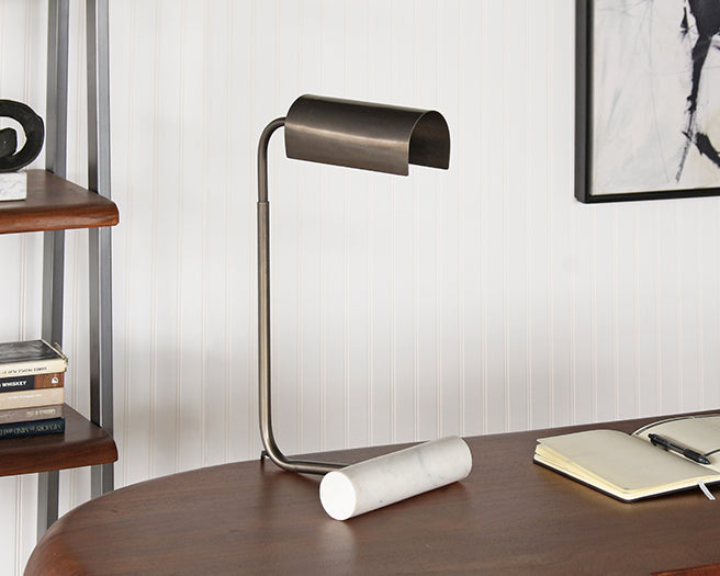 Dark Pewter And Marble Desk Lamp