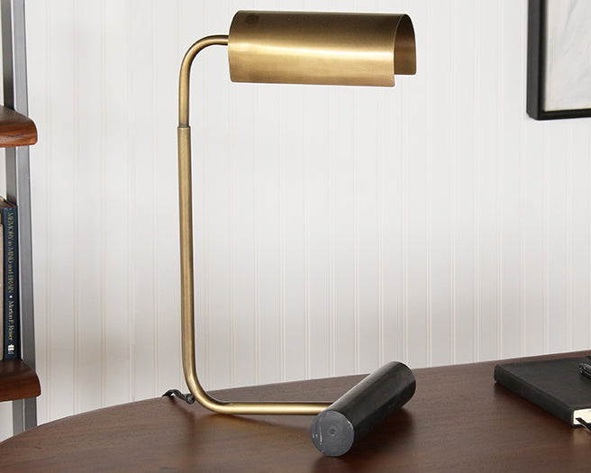 Weathered Brass And Black Marble Desk Lamp