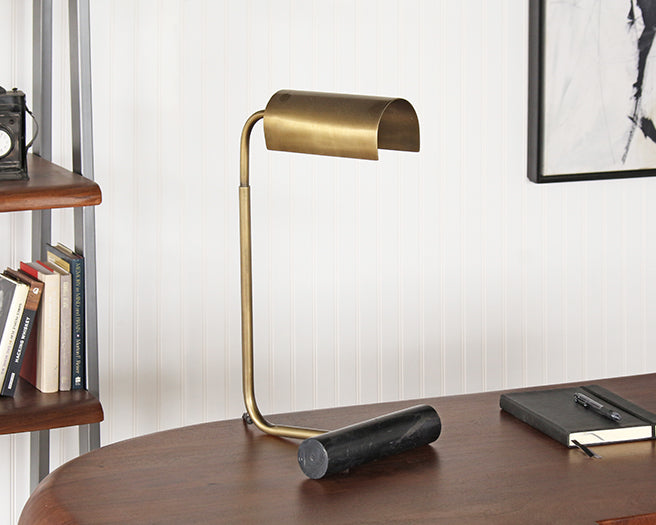 Weathered Brass And Black Marble Desk Lamp