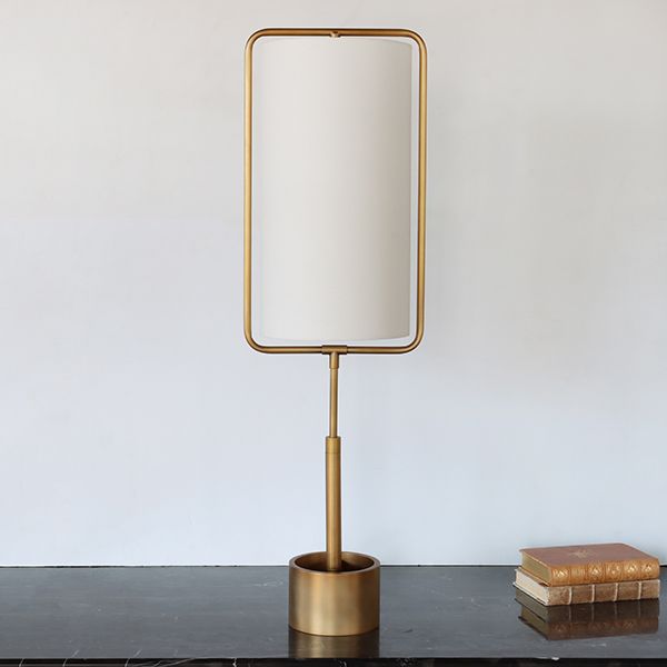 Natural Brass Table Lamp w/Ensconced White Shade