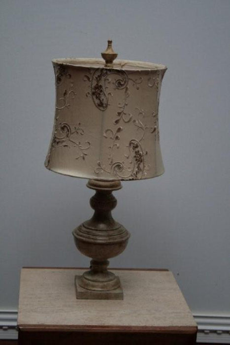 Blonde Urn Table Lamp with Embroidered Silk Shade