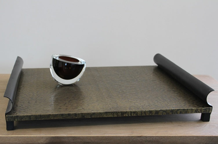 Textured Antiqued Brass Tray with Iron Handles