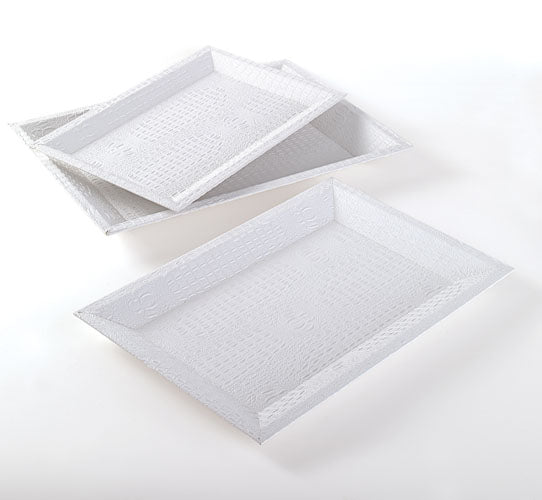 Set of 3 White Faux Crocodile Trays