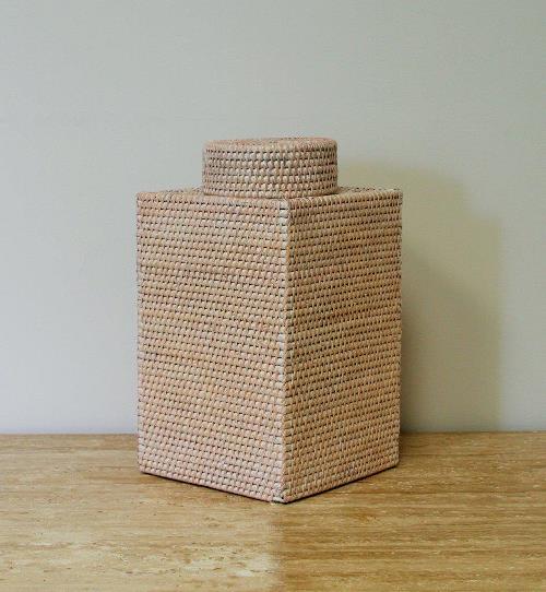 Whitewashed Woven Reed Bali Jar