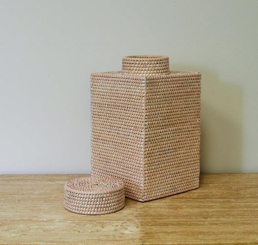 Whitewashed Woven Reed Bali Jar