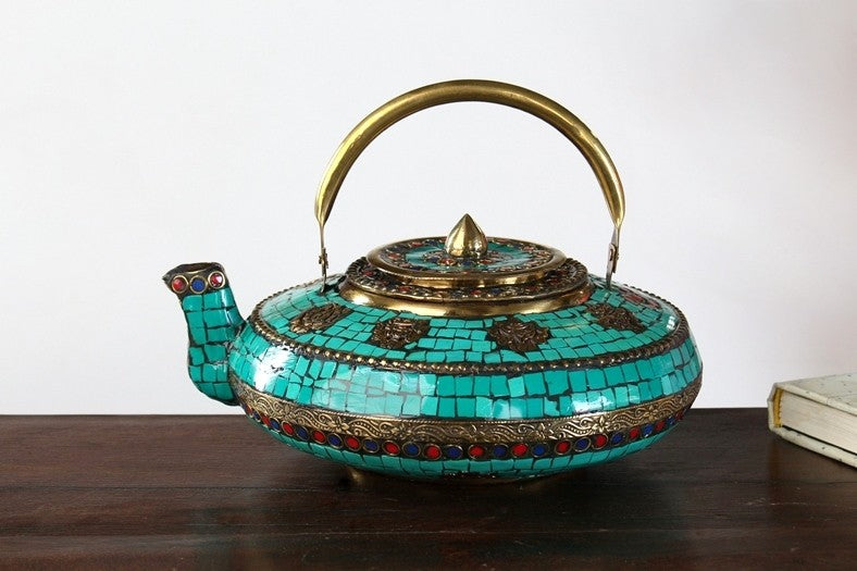 Turquoise Tile Pattern Indian Tea Kettle