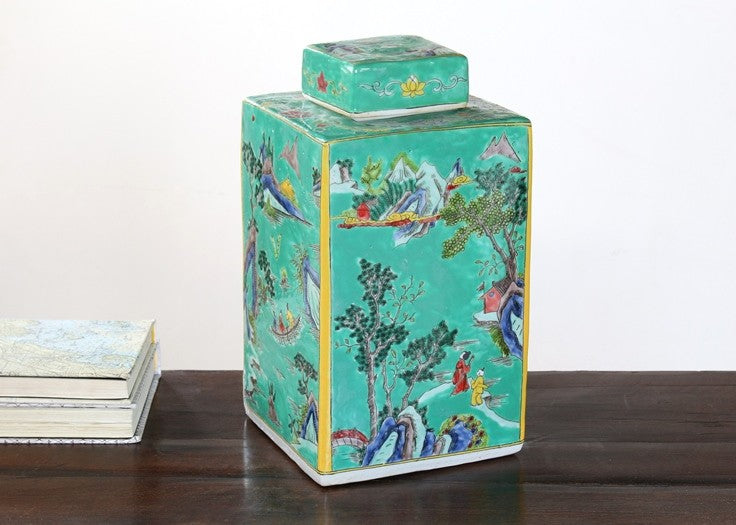 Square Teal Tea Jar