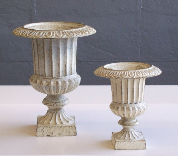 Pair of Cream and Gold Distressed Urns