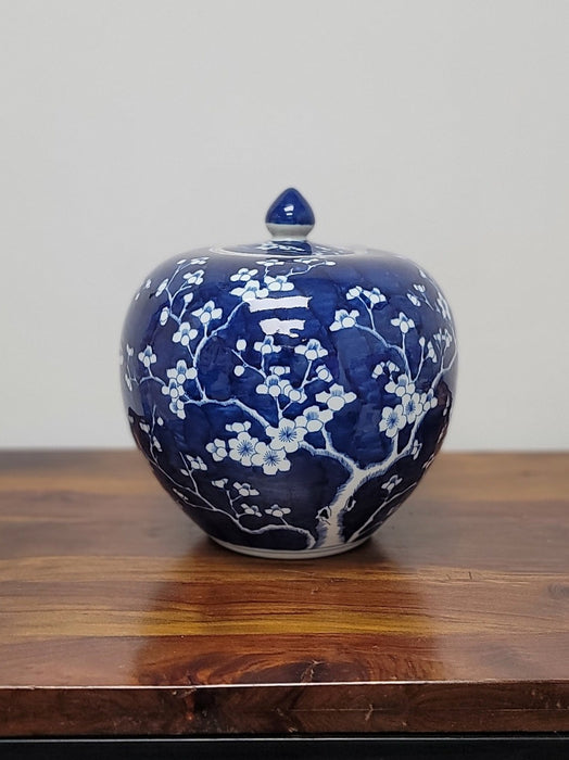 Blue and White Plum Melon Jar