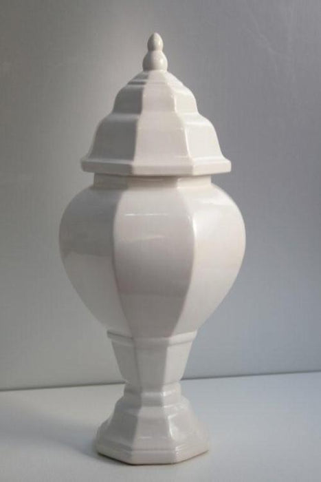 White Shanghai Ceramic Urn with Lid