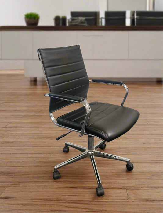 Eames Style Mid Back Black Desk Chair W/Padded Arms