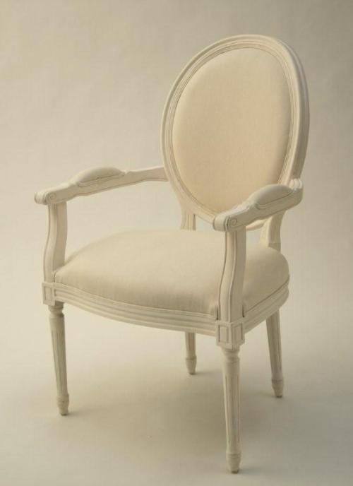 Antique White Oval Louis Arm Chair