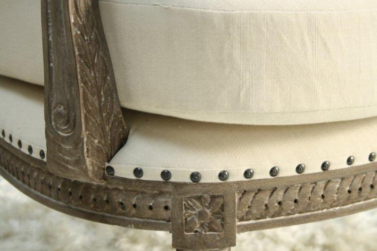 Louis Parlor Style Cream Linen Arm Chair with Nailhead Trim
